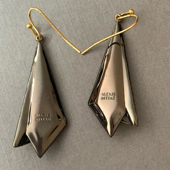 ALEXIS BITTAR• NEW Gold Black Layered Origami Spiked Shard Crystal Drop Earrings - Picture 8 of 14